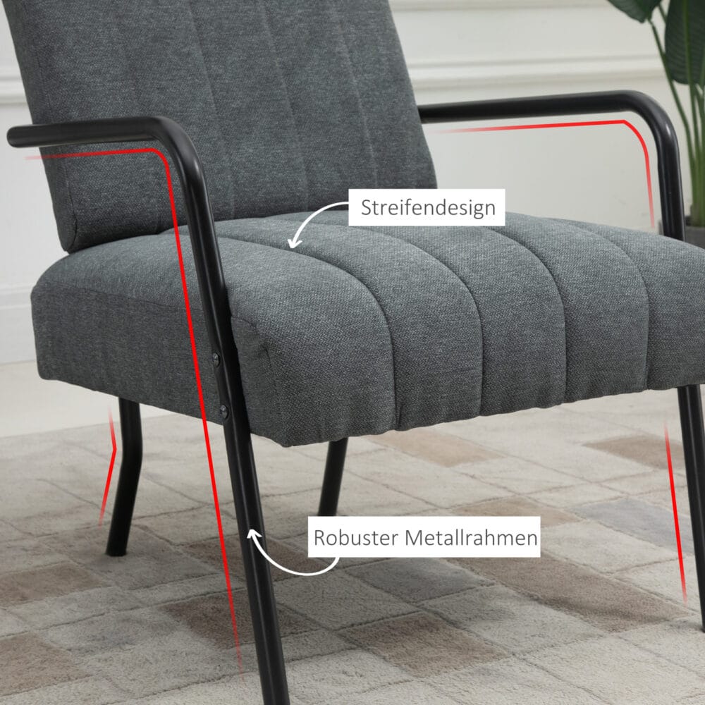 Polstersessel Retrodesign Samtoptik Metall Grau + Schwarz