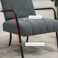 Polstersessel Retrodesign Samtoptik Metall Grau + Schwarz