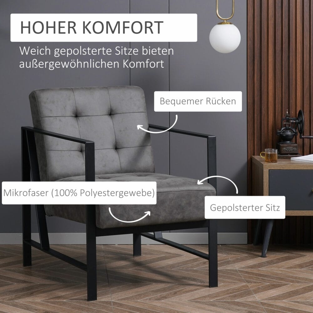 Polstersessel Stahlrahmen dicke Polsterung dunkelgrau