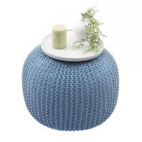 Pouf Sitzhocker  40x50cm grau Strickhocker blau