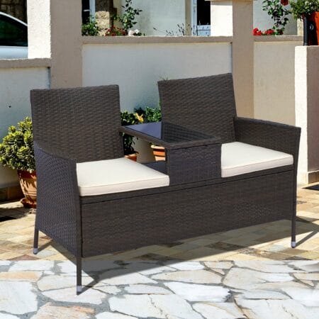 Rattan Gartenbank Sitzbank Gartensofa mit Tisch 2-Sitzer