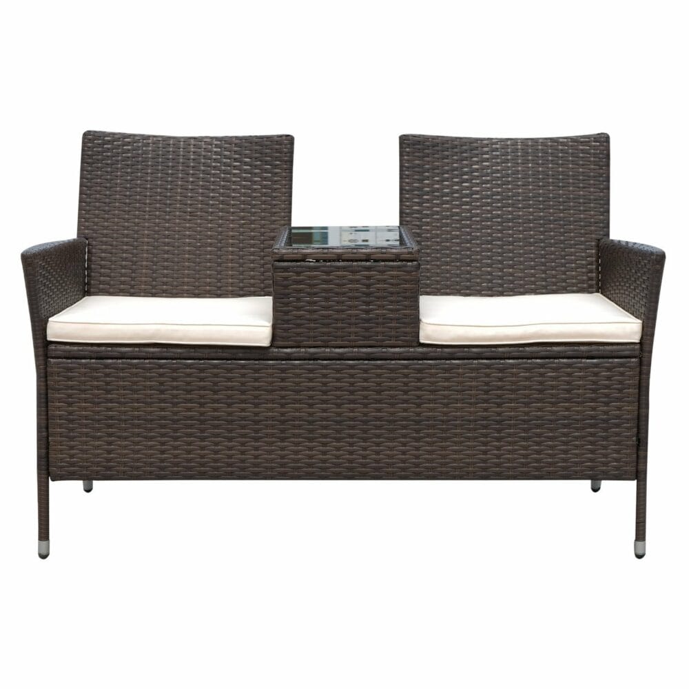 Rattan Gartenbank Sitzbank Gartensofa mit Tisch 2-Sitzer