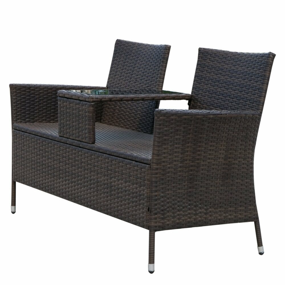 Rattan Gartenbank Sitzbank Gartensofa mit Tisch 2-Sitzer