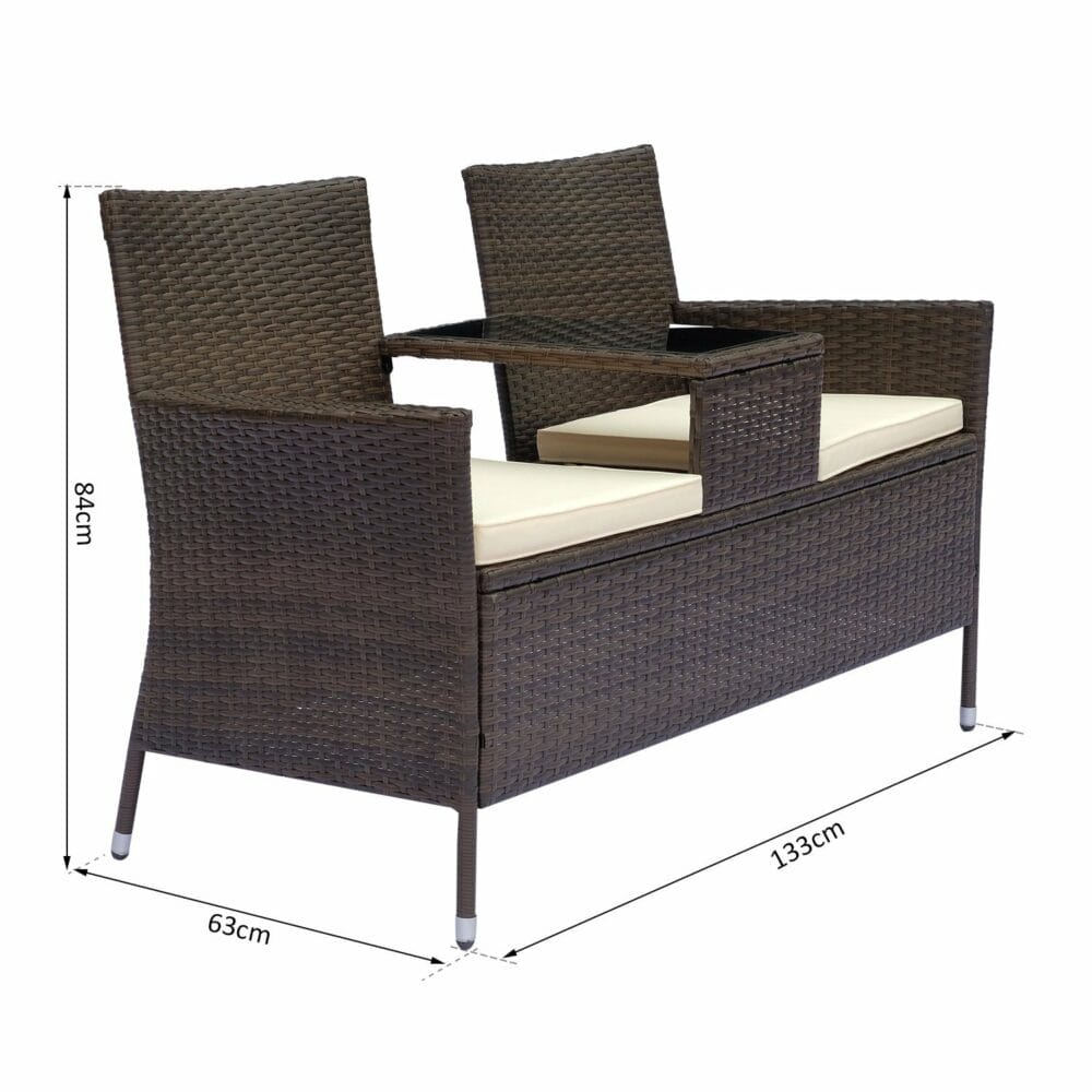 Rattan Gartenbank Sitzbank Gartensofa mit Tisch 2-Sitzer