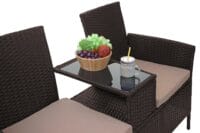 Rattan Gartenbank mit Tisch 132cm ~ braun Kissen creme