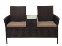 Rattan Gartenbank mit Tisch 132cm ~ braun Kissen creme