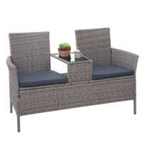 Rattan Gartenbank mit Tisch 132cm ~ grau