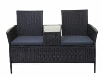 Rattan Gartenbank mit Tisch 132cm ~ schwarz Kissen dunkelgrau