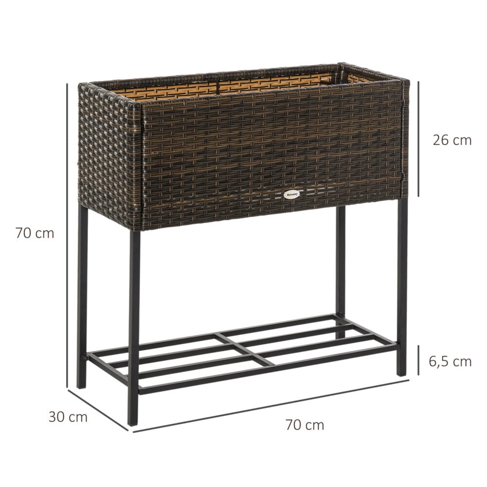 Rattan Hochbeet mit Ablage 70x30x72cm