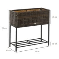 Rattan Hochbeet mit Ablage 70x30x72cm