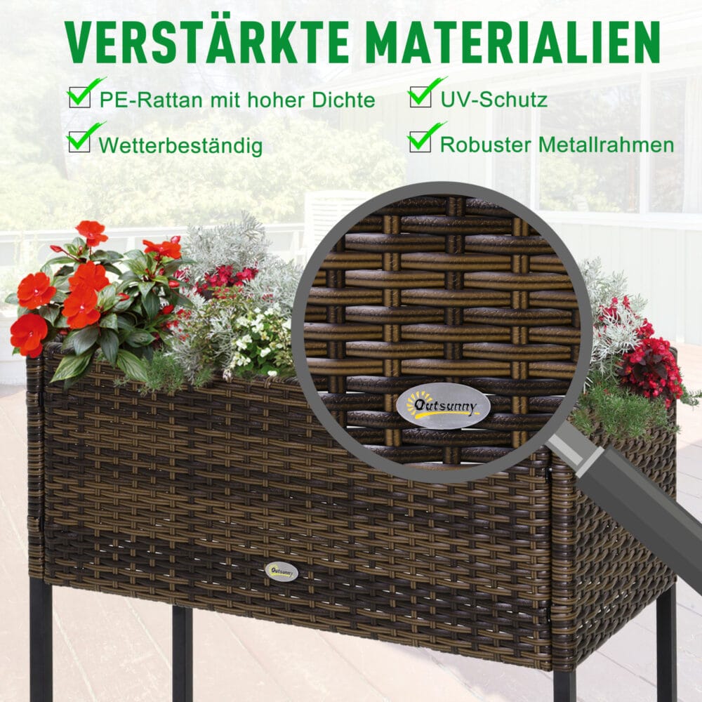 Rattan Hochbeet mit Ablage 70x30x72cm