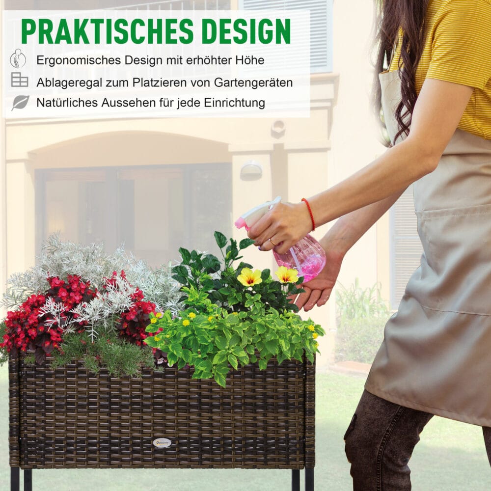 Rattan Hochbeet mit Ablage 70x30x72cm