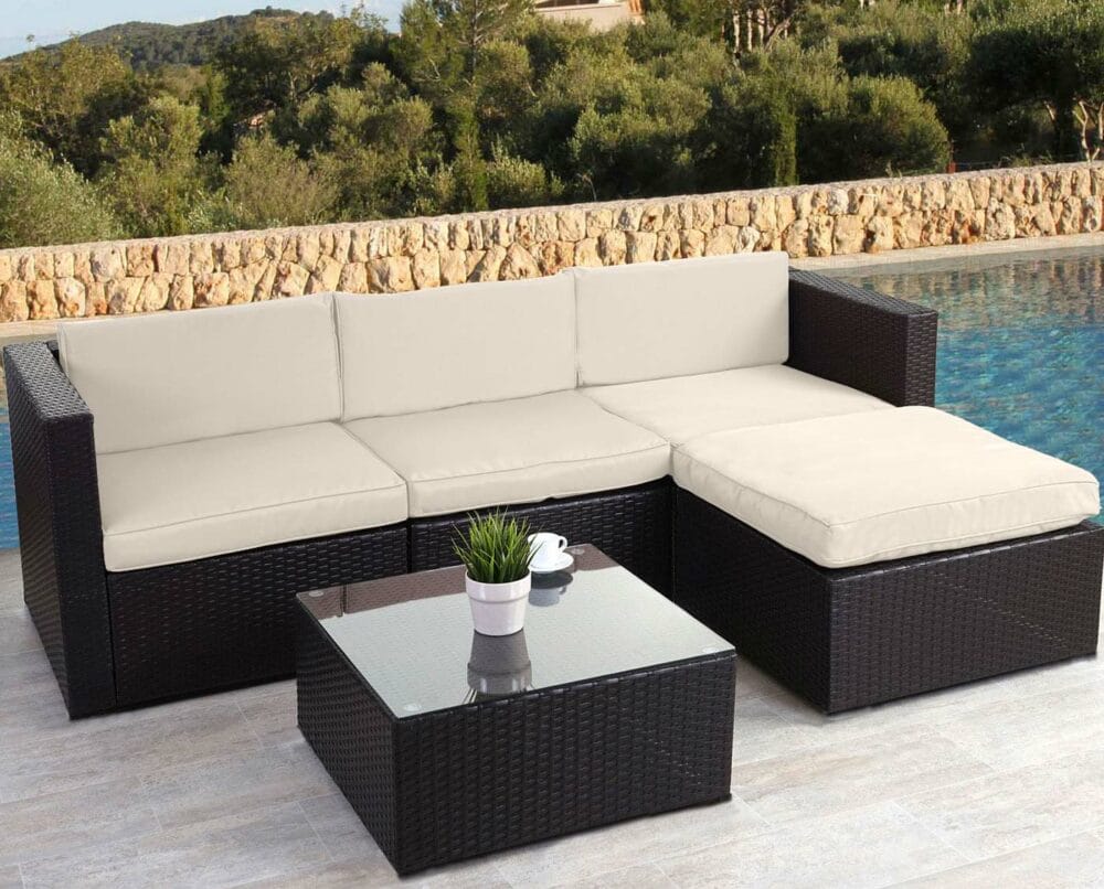 Rattan Lounge Flexi Garten Sitzgruppe ~ braun Polster creme