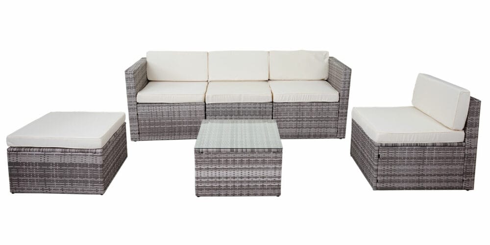 Rattan Lounge SunShine II Garten Sitzgruppe ~ grau Polster creme