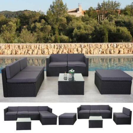 Rattan Lounge SunShine II Garten Sitzgruppe grau Polster grau