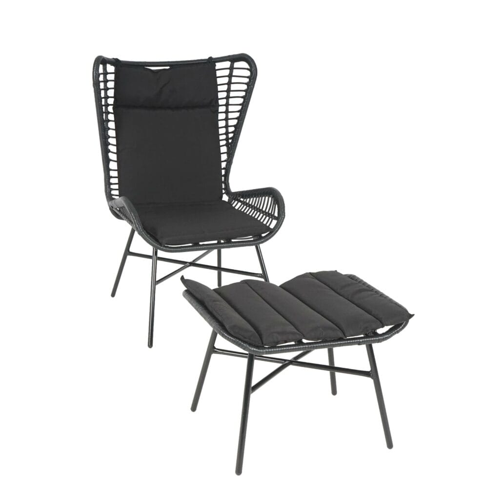 Rattan Sessel mit Hocker Balkon-Set Stuhl+Hocker anthrazit