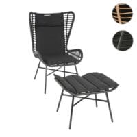 Rattan Sessel mit Hocker Balkon-Set Stuhl+Hocker anthrazit