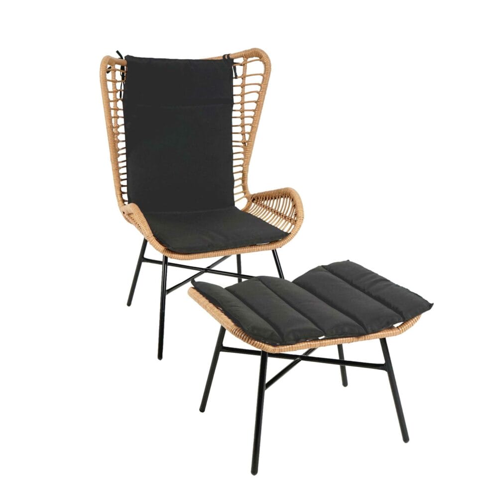 Rattan Sessel mit Hocker Balkon-Set Stuhl+Hocker naturfarben