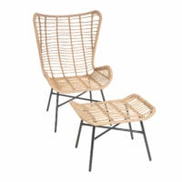 Rattan Sessel mit Hocker Balkon-Set Stuhl+Hocker naturfarben