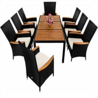 Rattan Sitzgarnitur Set 17tlg. Gartentisch mit 8 Gartenstühlen