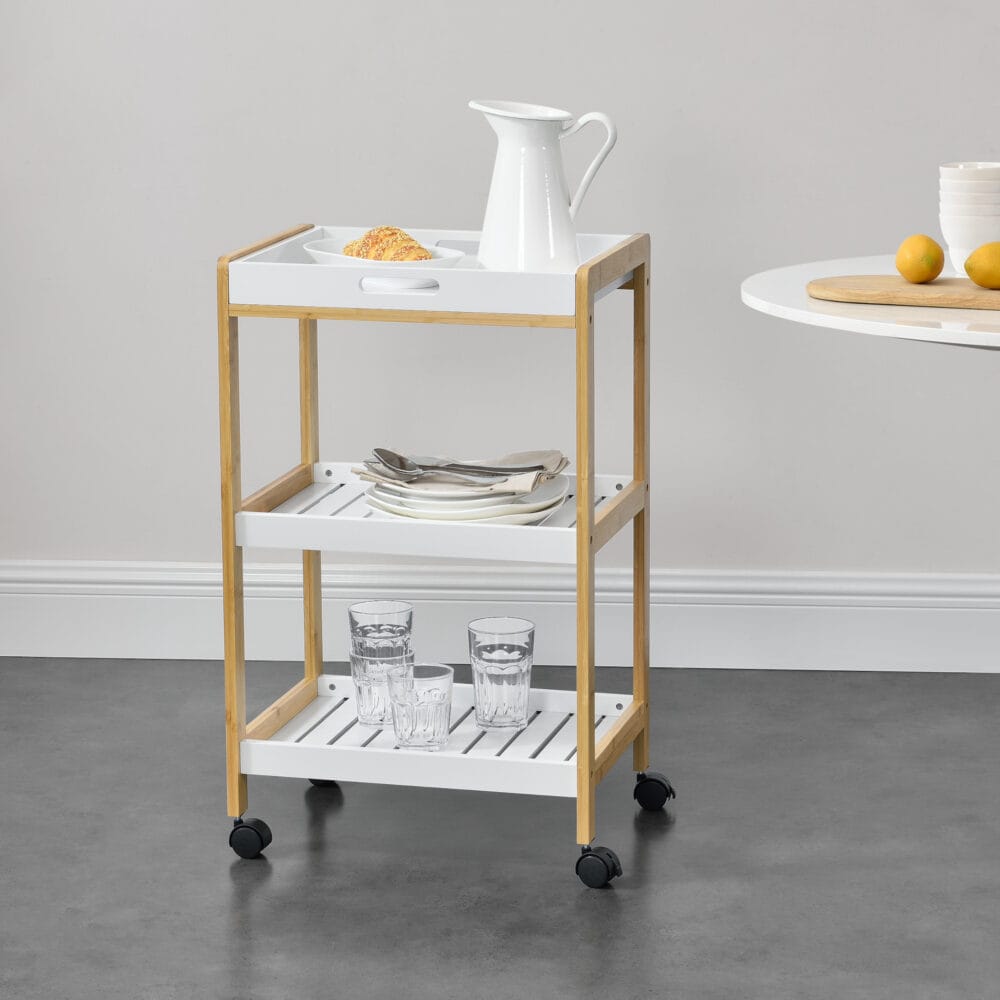 Servierwagen Lugano 75x46x35cm Rollwagen mit Ablage Weiss Natur