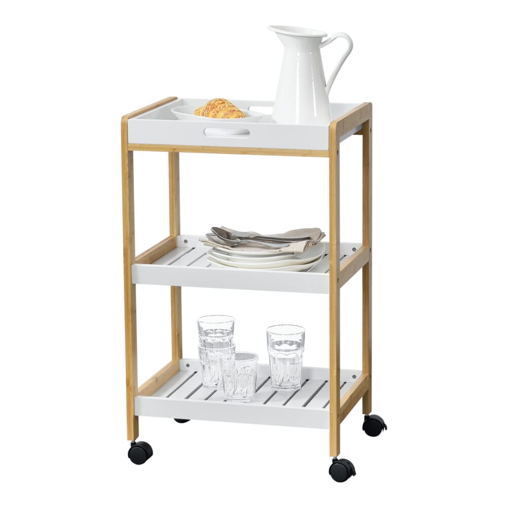 Servierwagen Lugano 75x46x35cm Rollwagen mit Ablage Weiss Natur