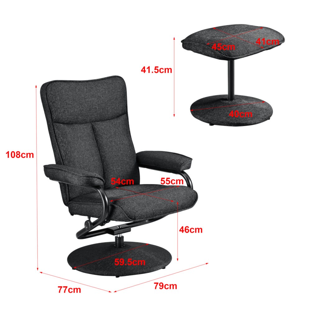 Relaxsessel Lohja 108x79x77 cm verstellbar mit Fusshocker Stoff