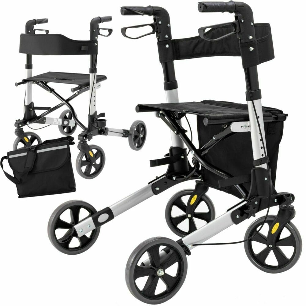 Rollator Gehilfe Alu bis 136kg + Tasche + faltbar