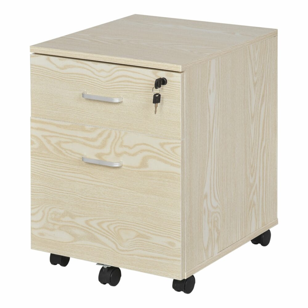 Rollcontainer Aktenschrank abschliessbar 2 Schubladen natur