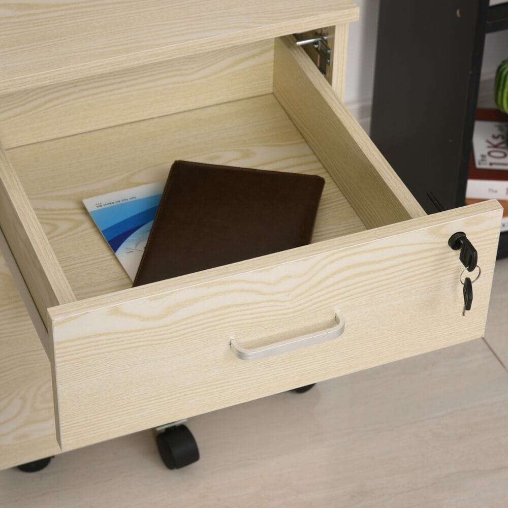 Rollcontainer Aktenschrank abschliessbar 2 Schubladen natur