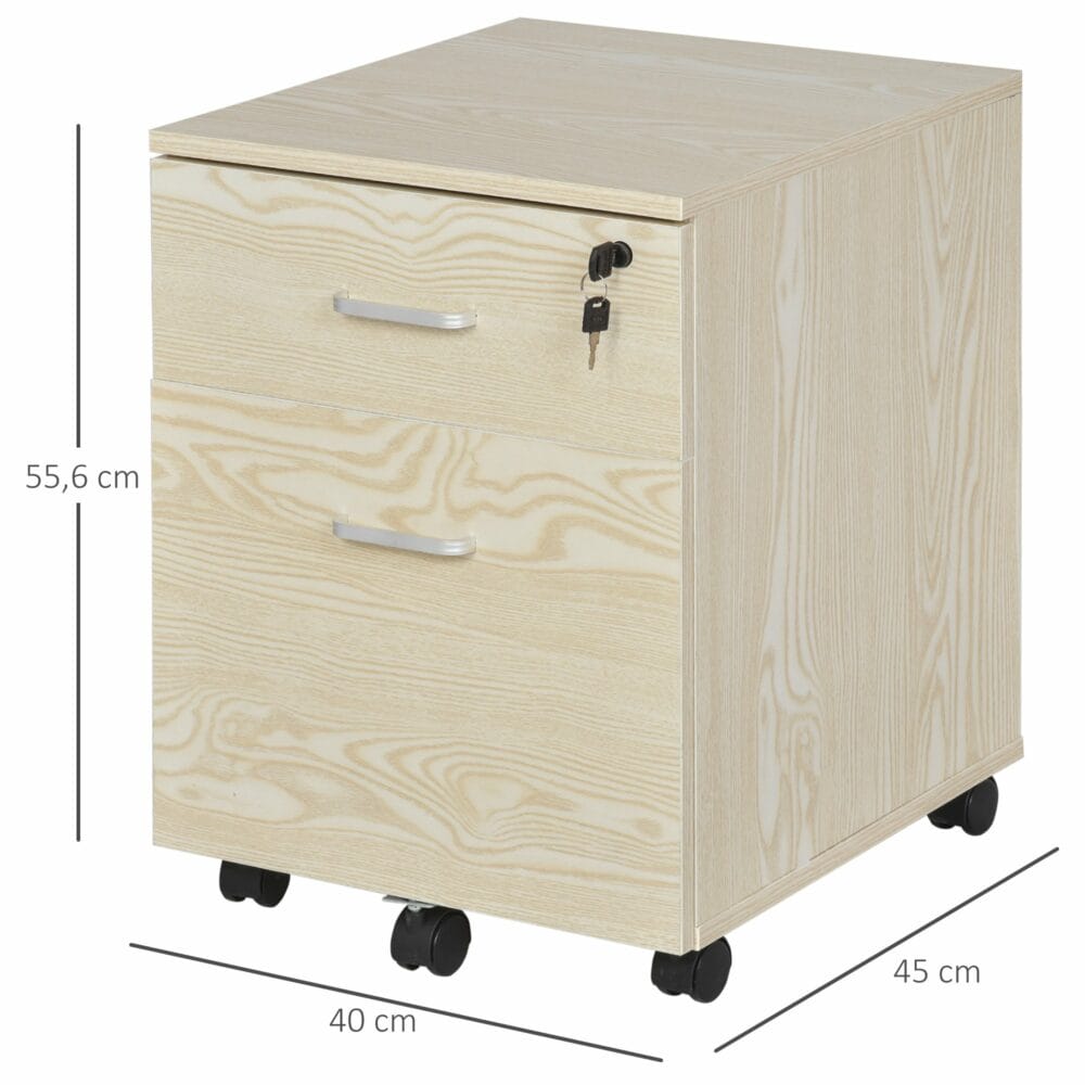 Rollcontainer Aktenschrank abschliessbar 2 Schubladen natur
