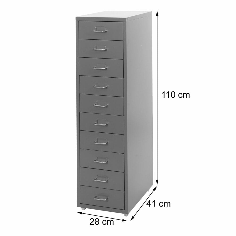 Rollcontainer Boston 10 Schubladen Stahlschrank 110x28x41cm dunkelgrau