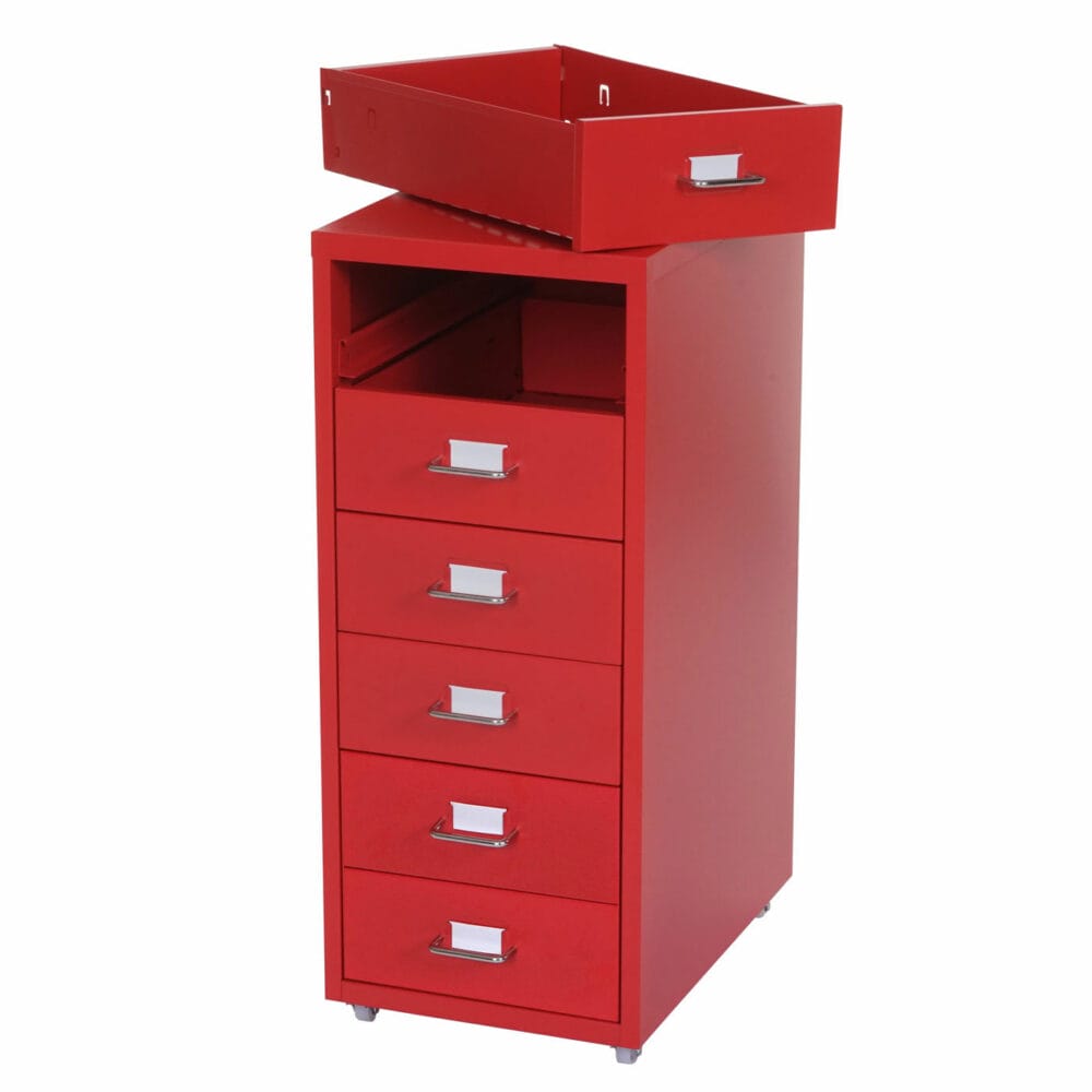 Rollcontainer Boston 6 Schubladen Stahlschrank 69x28x44cm ~ rot