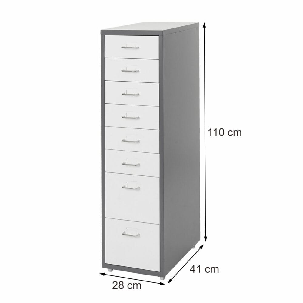 Rollcontainer Boston 8 Schubladen 110x28x41cm dunkelgrau weiss