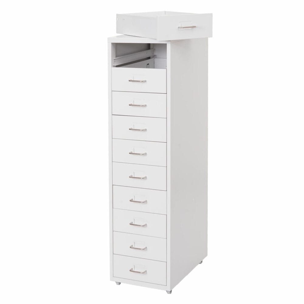 Rollcontainer Boston10 Schubladen Stahlschrank 110x28x41cm weiss