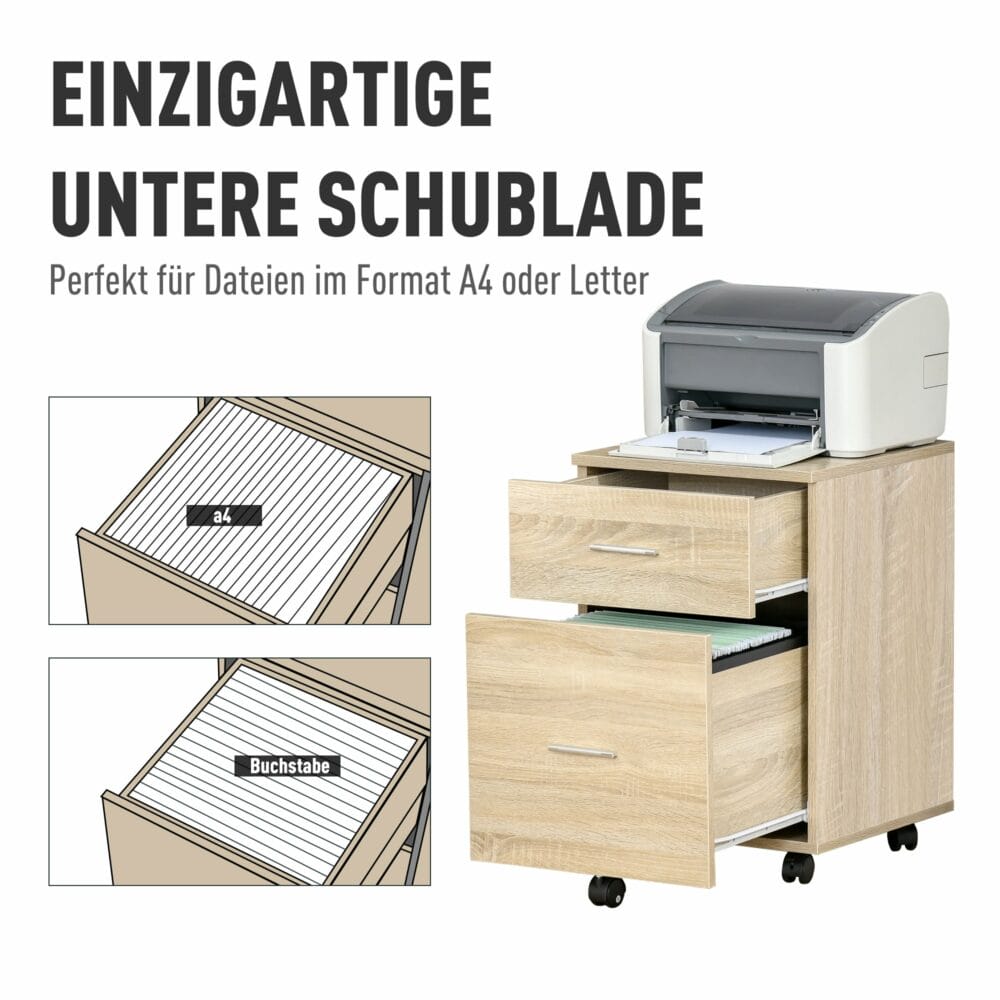 Rollcontainer Bürocontainer 2 Schubladen natur