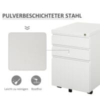 Rollcontainer Bürocontainer abschliessbar 3 Schubladen weiss