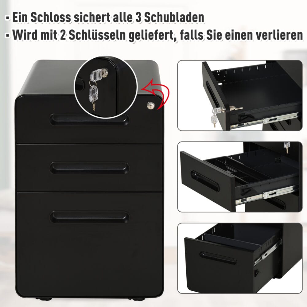 Rollcontainer Schliessfach Aktenschrank 39 x 48 x 59 cm