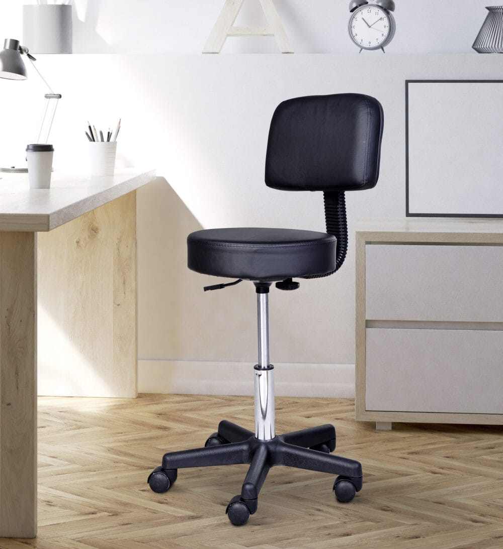 Rollhocker mit Lehne Arbeitshocker Kosmetikhocker schwarz