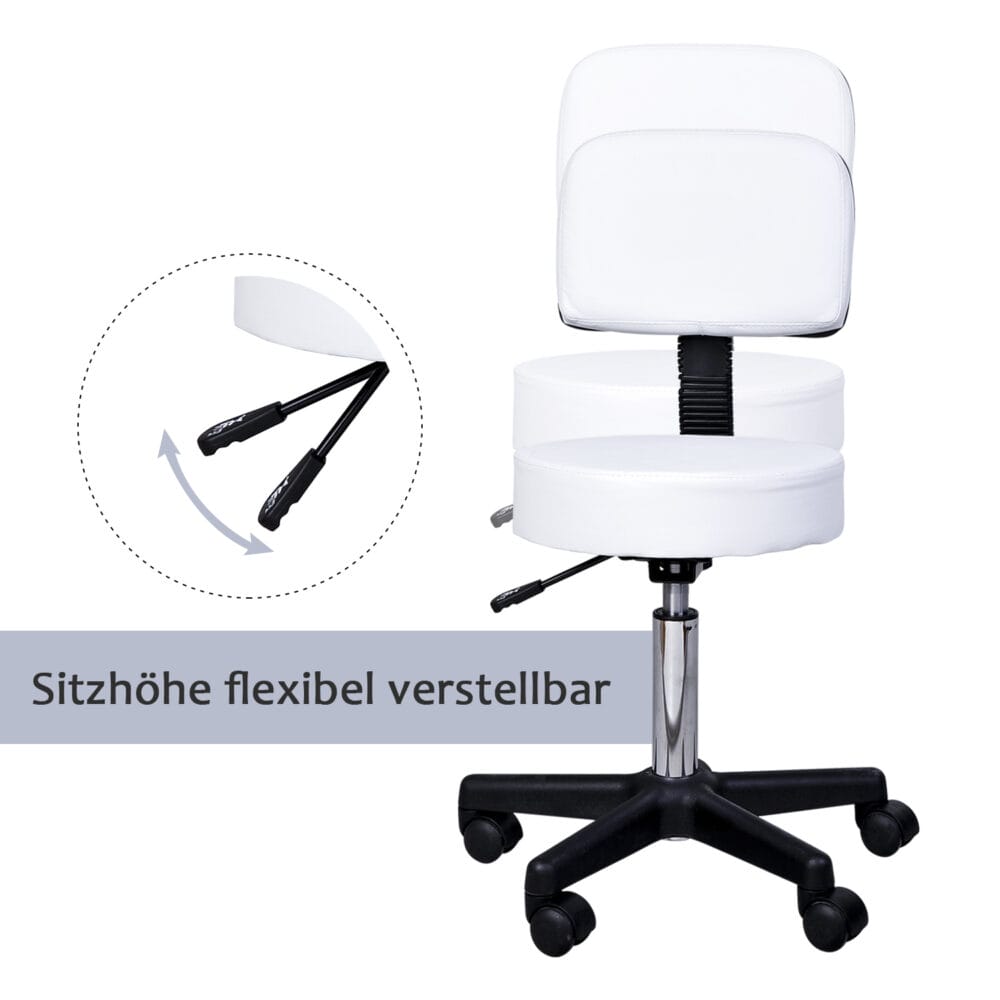 Rollhocker mit Lehne Arbeitshocker Kosmetikhocker weiss