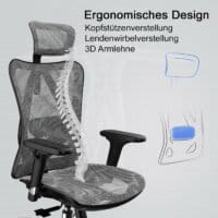 SIHOO Bürostuhl ergonomisch verstellbare Armlehne 150kg belastbar