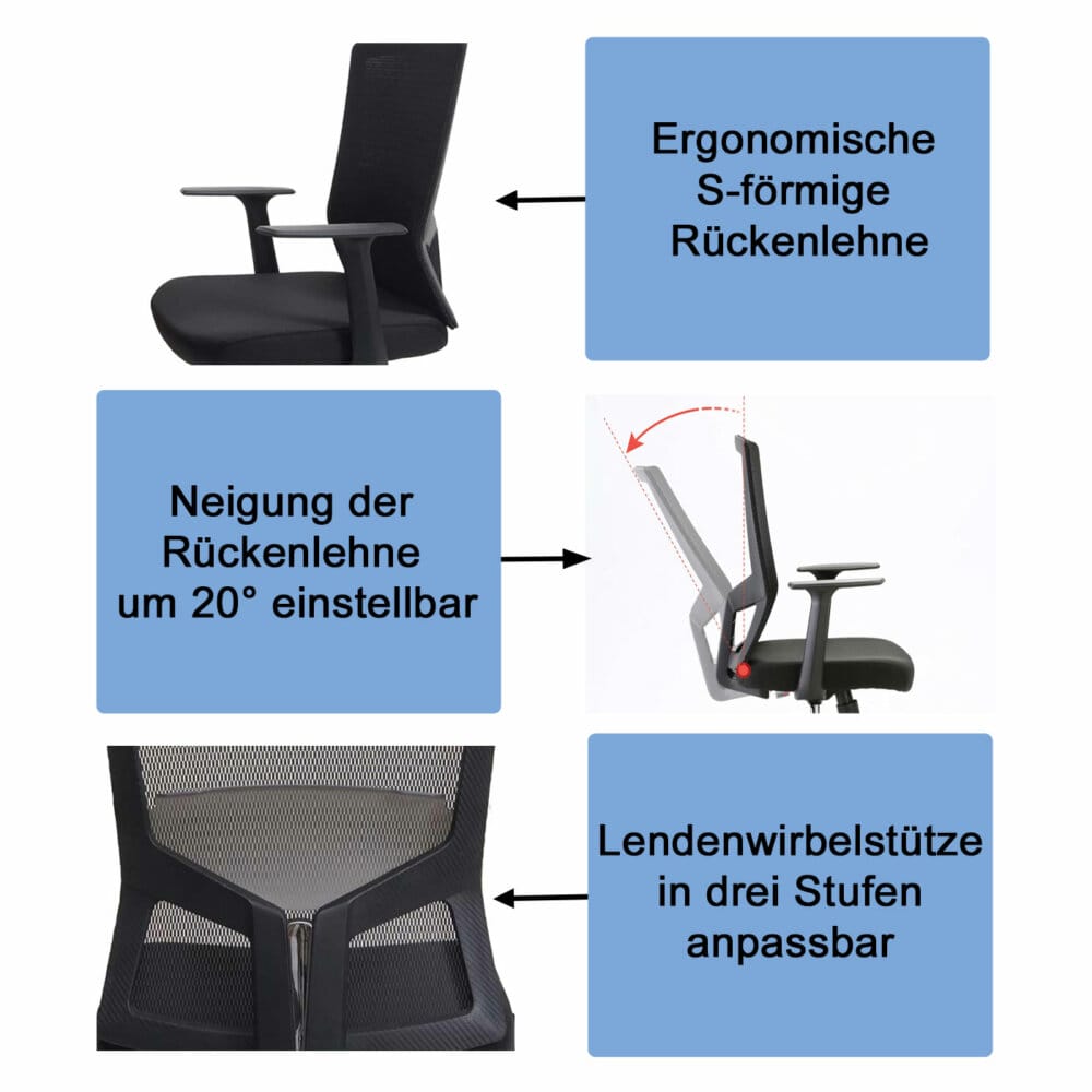 SIHOO Bürostuhl ergonomisch verstellbare Taillenstütze S-förmige Rückenlehne