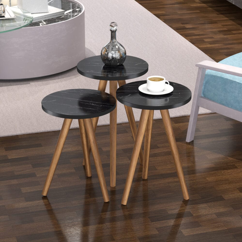 Beistelltisch Set Snede 3er Set Marmoroptik Schwarz