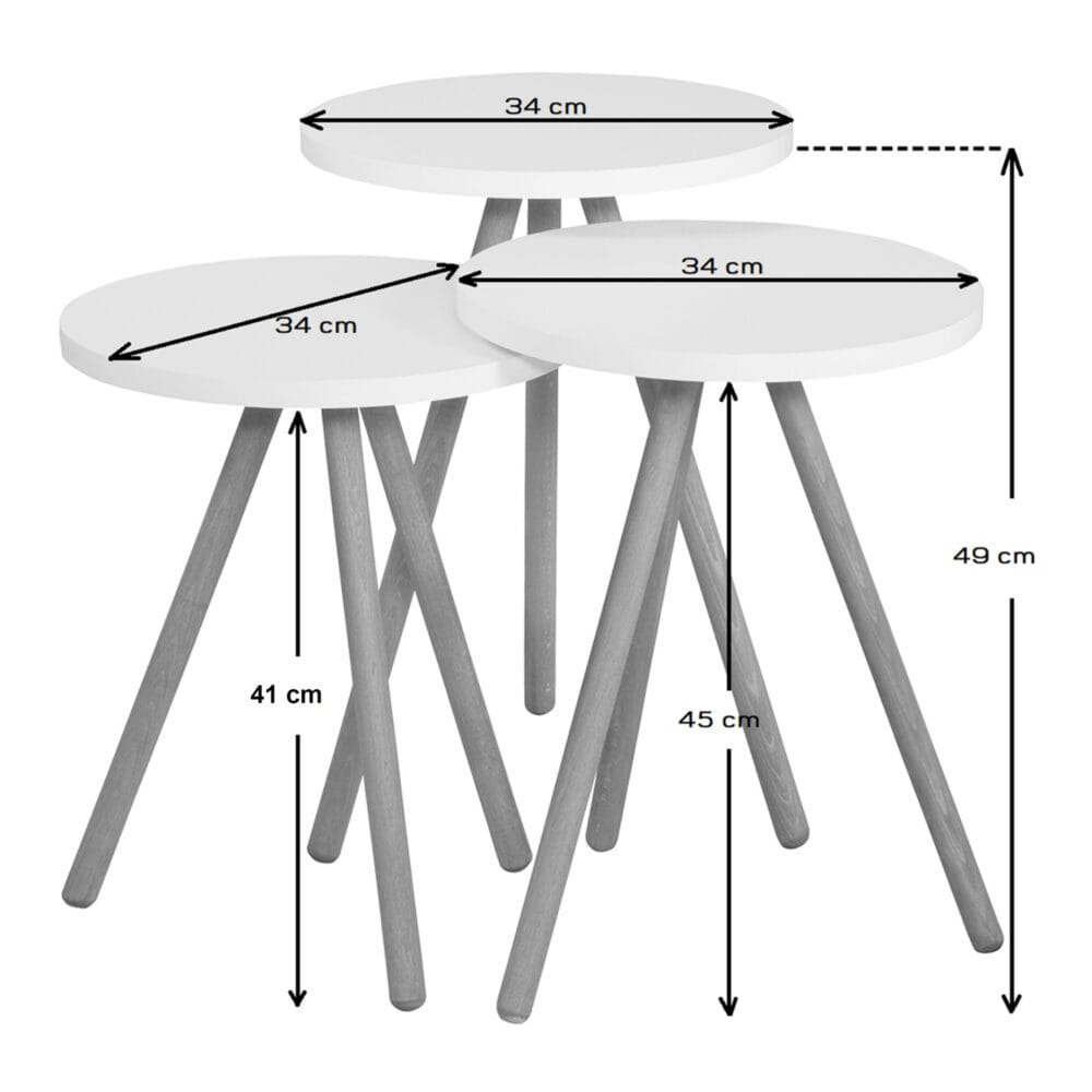 Beistelltisch Set Hjørring im 3er Set Rund 49xØ34cm Weiss