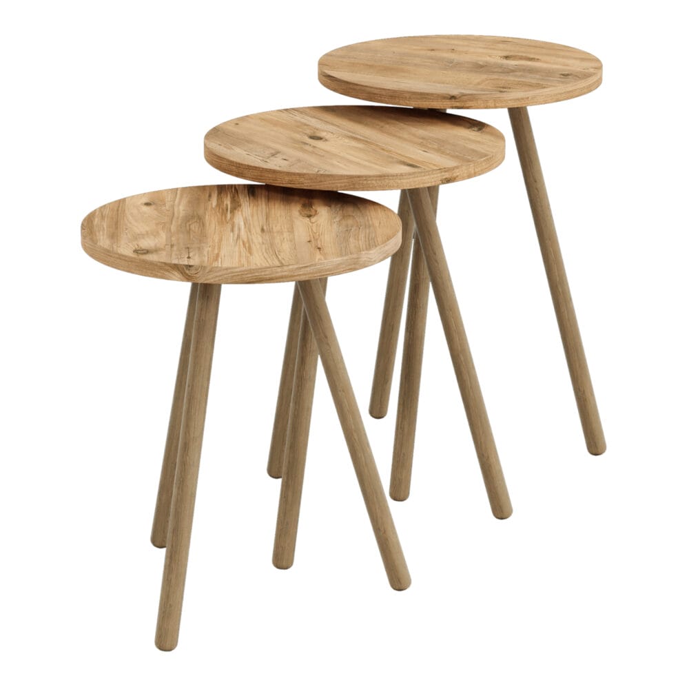 Beistelltisch Set Hjørring im 3er Set Rund 49xØ34cm Holzoptik