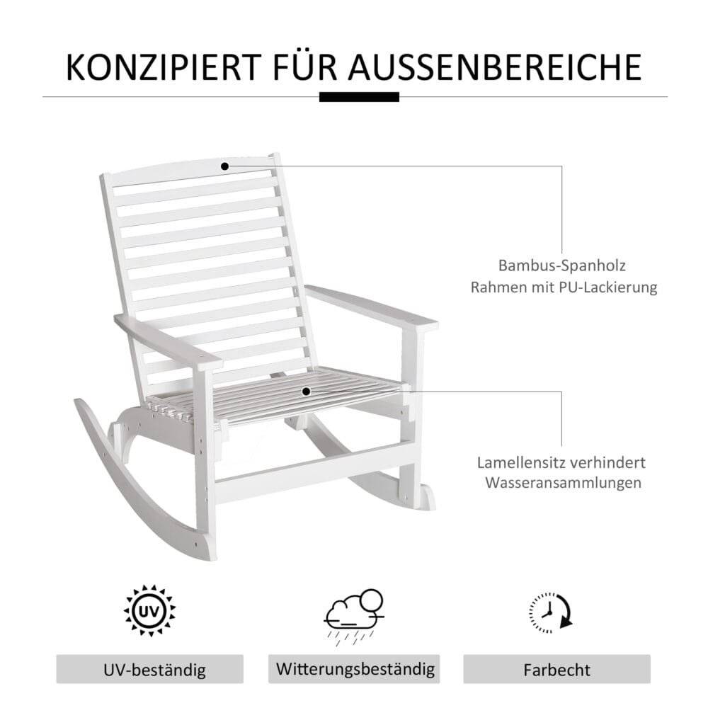 Schaukelstuhl Gartenstuhl Bambus weiss