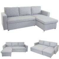 Schlafsofa Ecksofa 220x152cm Stoff/Textil hellgrau