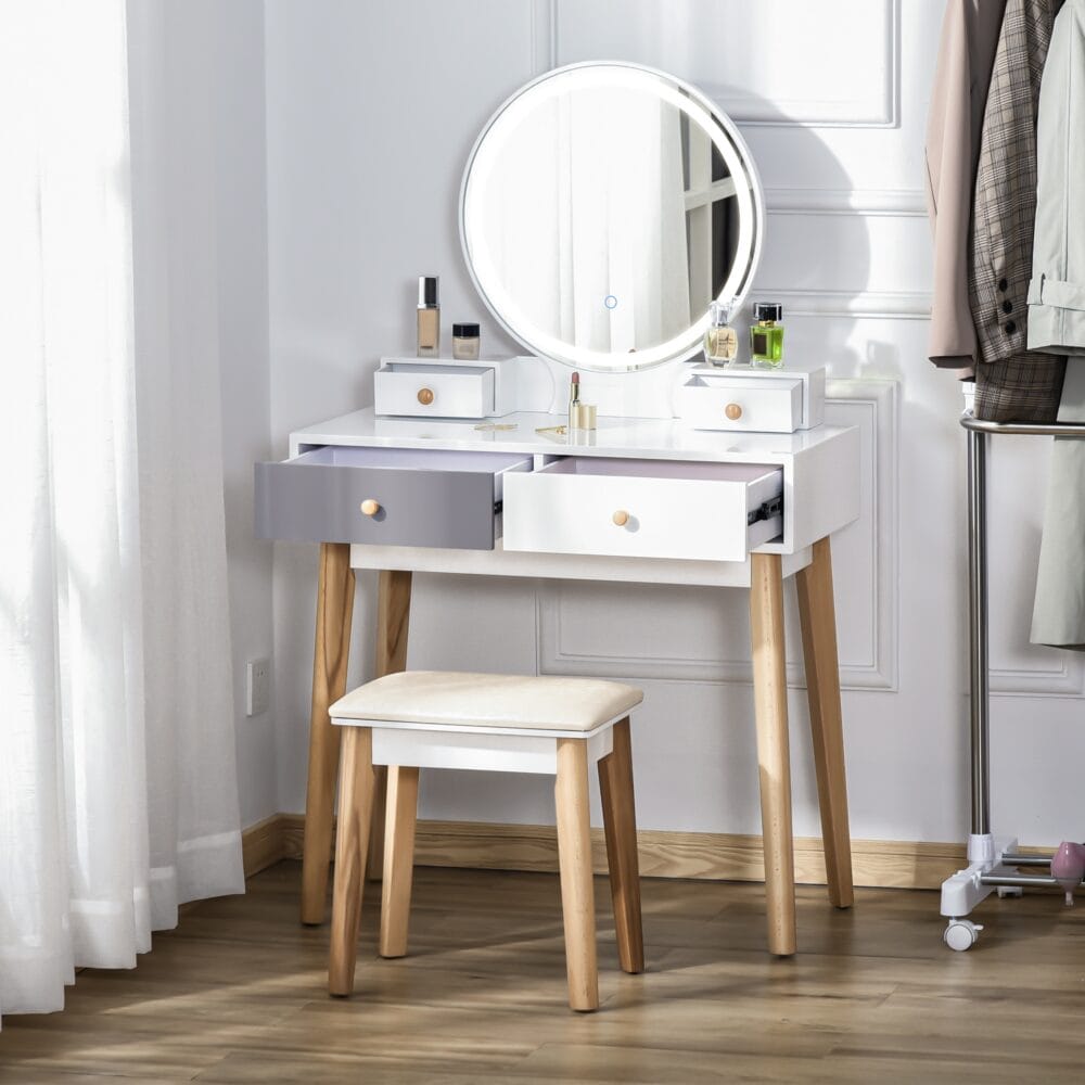 Schminktisch Kosmetiktisch 4 Schubladen Hocker Spiegel