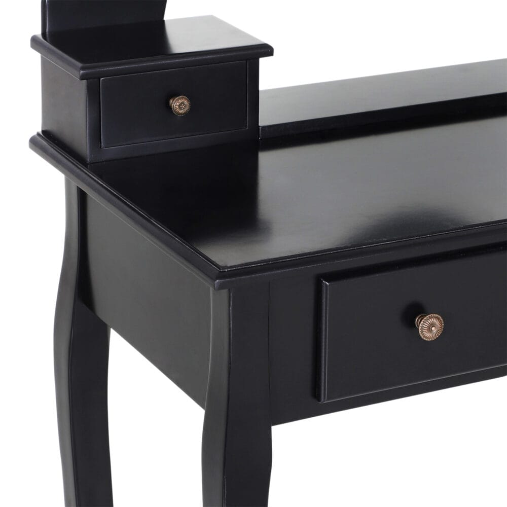 Schminktisch Kosmetiktisch drei Schubladen und Hocker schwarz