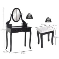 Schminktisch Kosmetiktisch drei Schubladen und Hocker schwarz